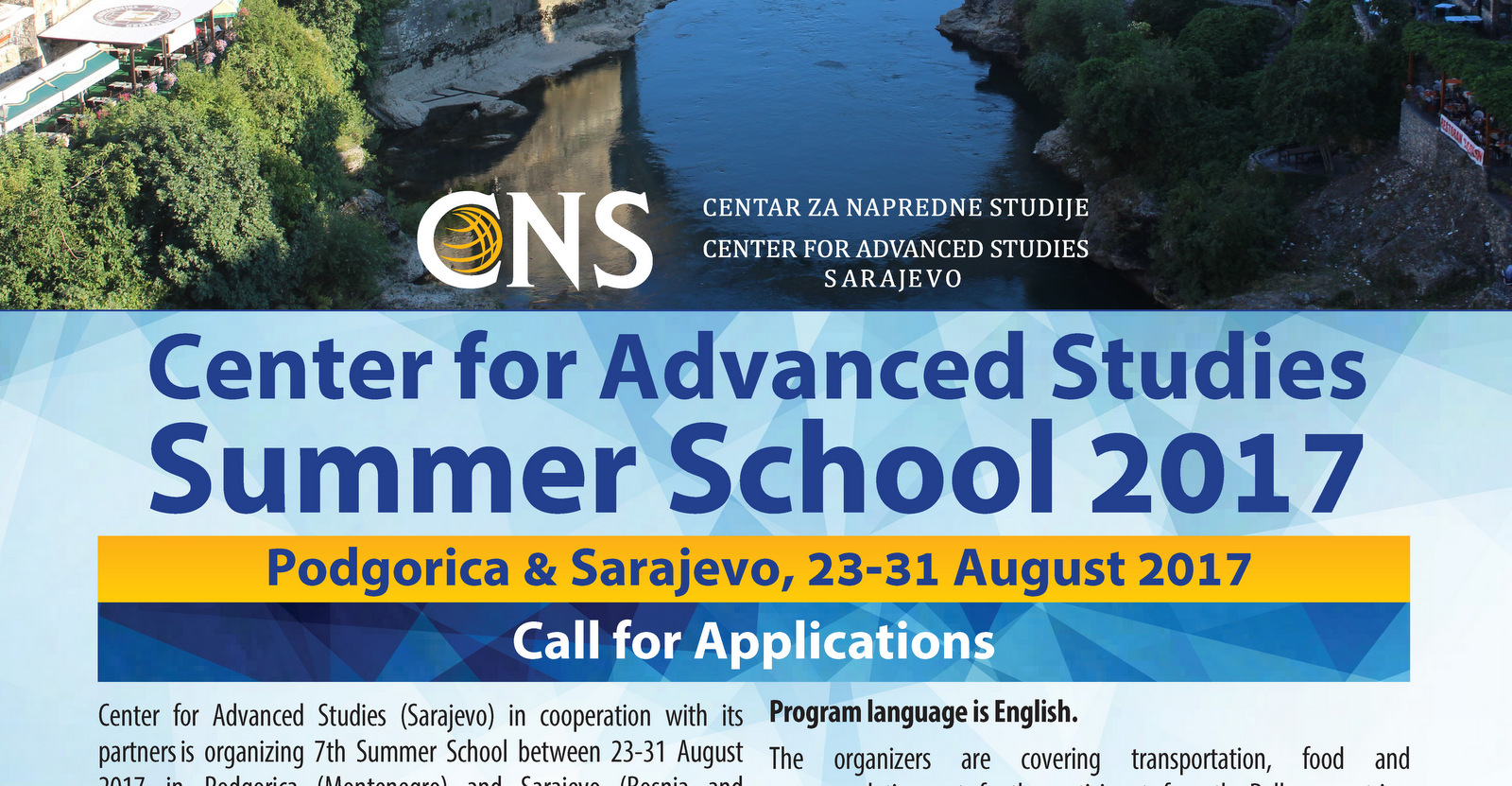 CALL FOR APPLICATIONS: CNS Summer School 2017